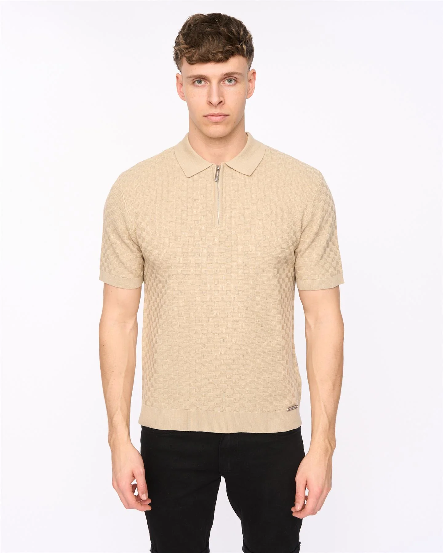 Danvers Zip Knit Polo Stone - Image 2
