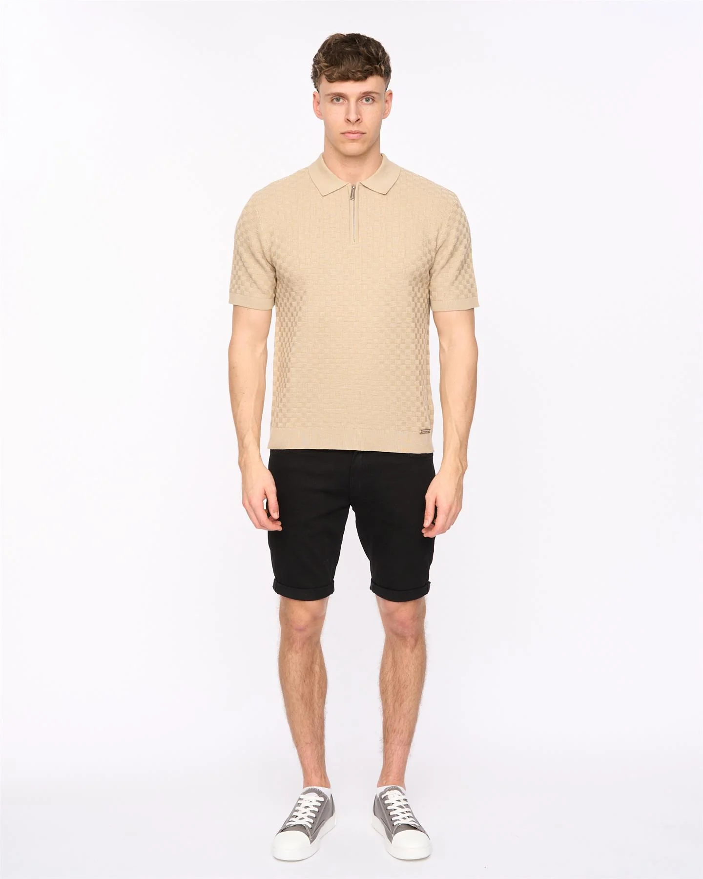 Danvers Zip Knit Polo Stone - Image 3