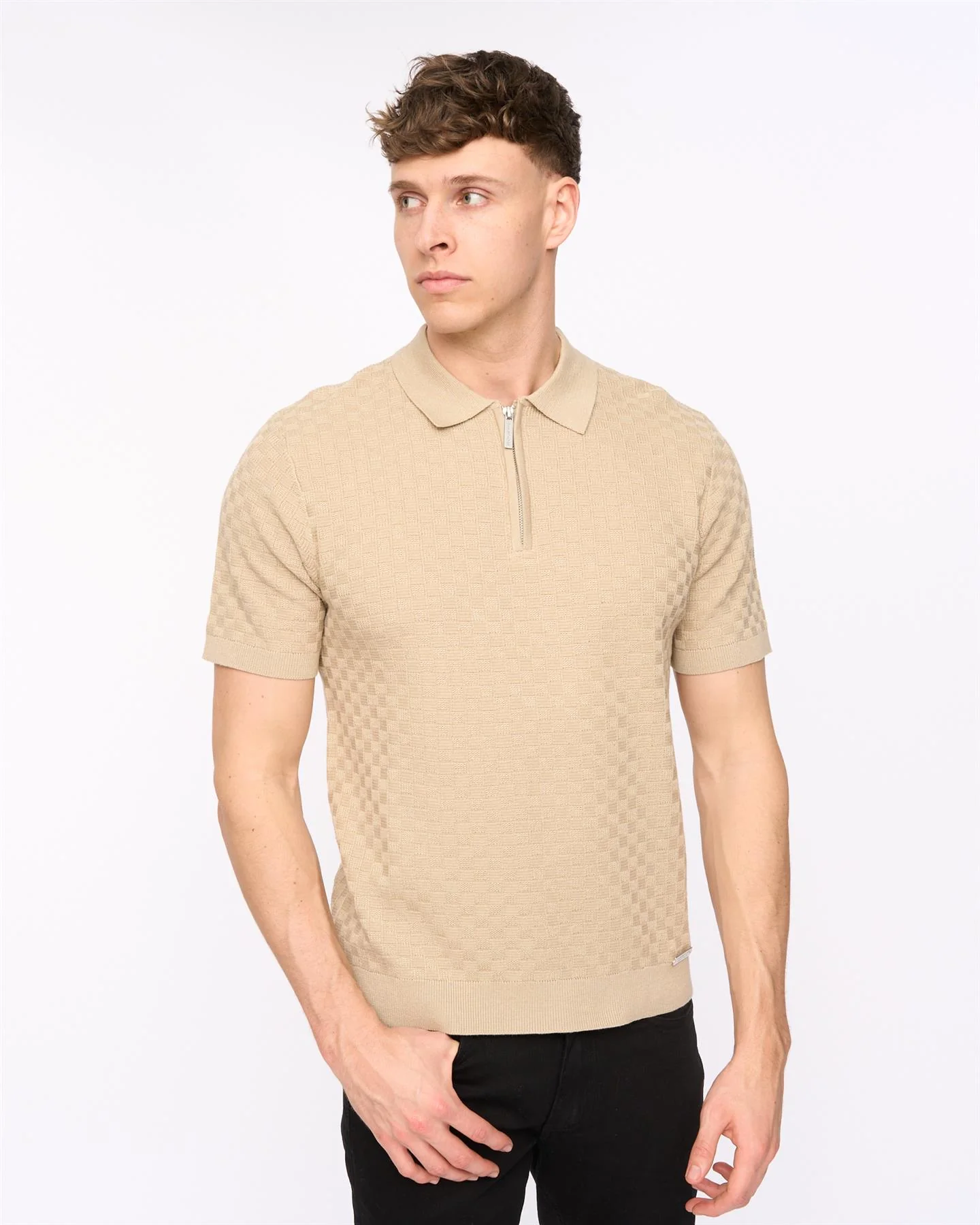 Danvers Zip Knit Polo Stone - Image 6