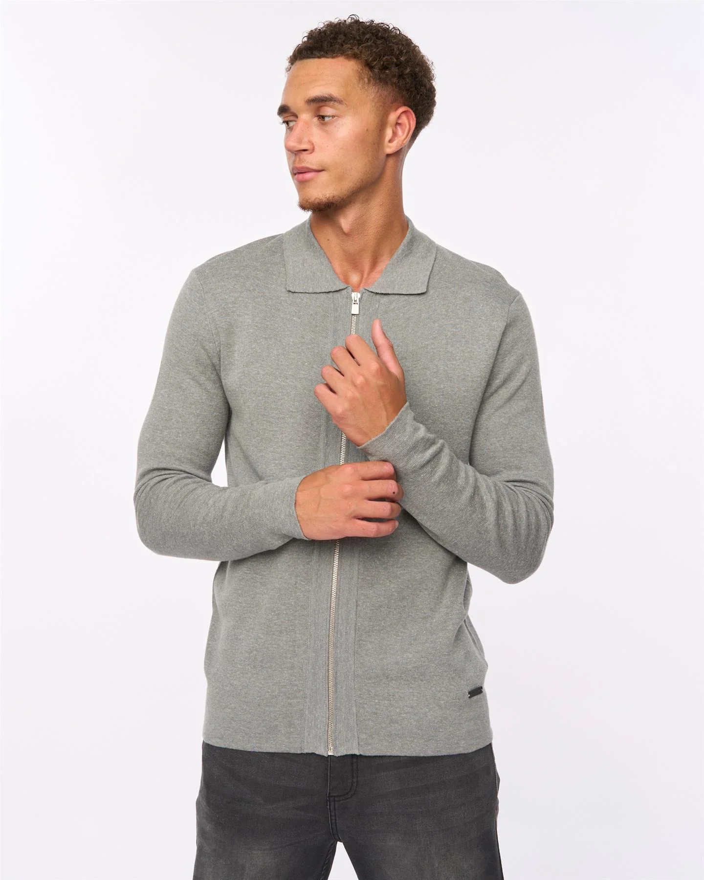 Melfi Zip Thru Knit Grey Marl - Image 4